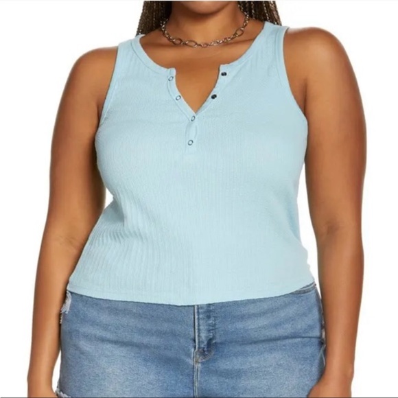 BP. Tops - BP. | Textured Henley Blue Glaze Tank